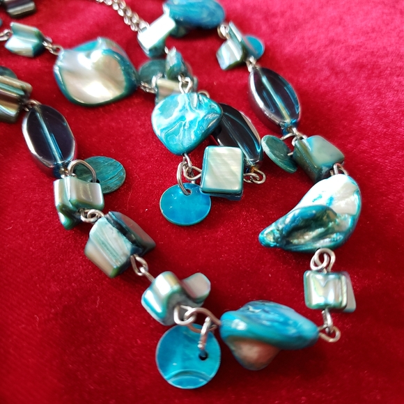 Two Strand Blue Shell and Glass bead Necklace - Picture 3 of 11